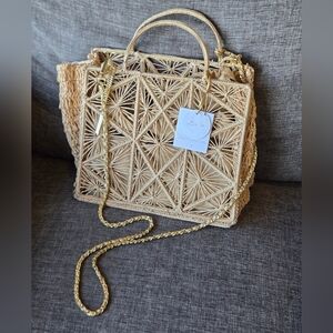 NWT House of Harlow 1960 Raffia Hand Woven Tote Crossbody Purse